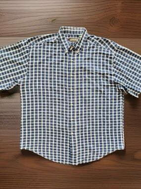 Men’s Blue Plaid Short-Sleeve Button-Down Shirt